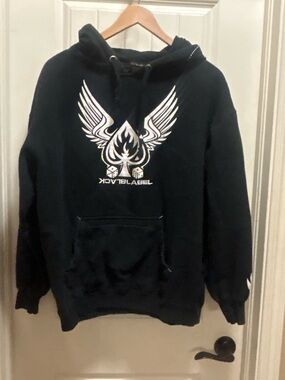 Black Label y2k skater Graphic Hoodie with White Winged Flame Logo